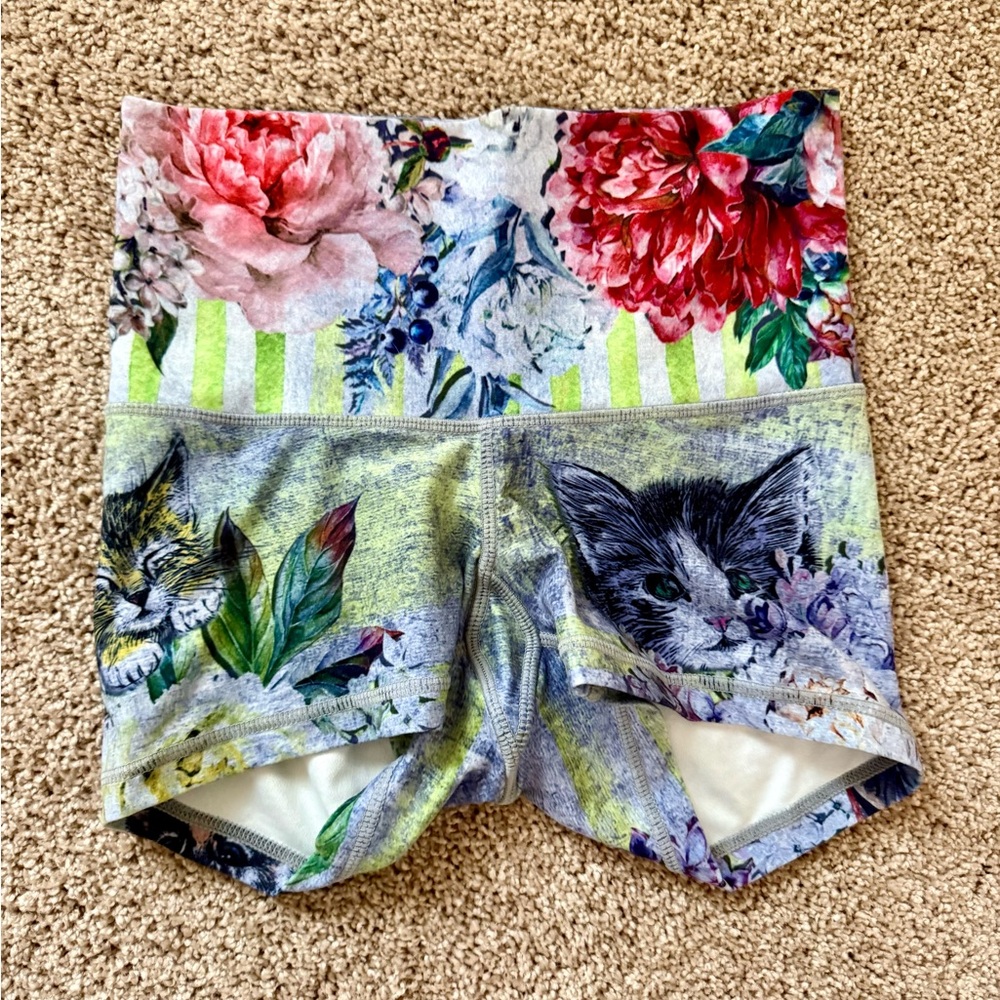 Floral and Cat Print Shorts yoga run play